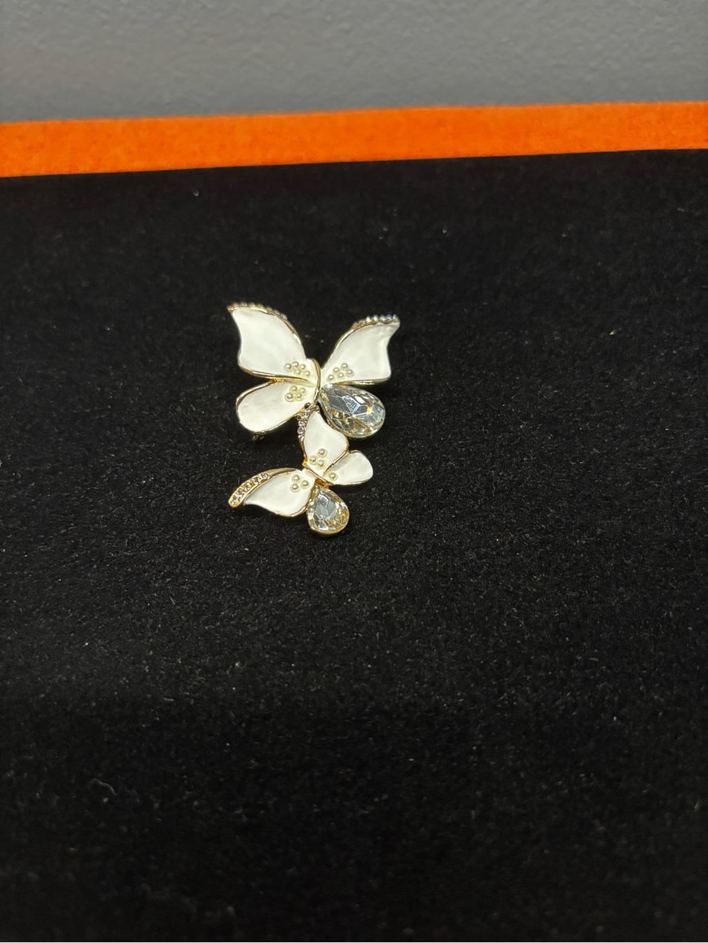 Gold & White Butterfly Brooch